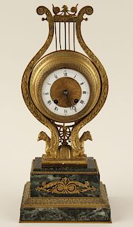 EARLY 19TH C. FRENCH BRONZE MARBLE MANTLE CLOCK
