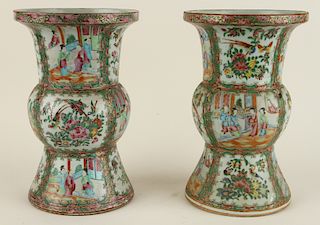 PAIR HAND PAINTED CHINESE ROSE MEDALLION VASE