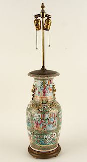 CHINESE ROSE MEDALLION VASE CONVERTED INTO LAMP