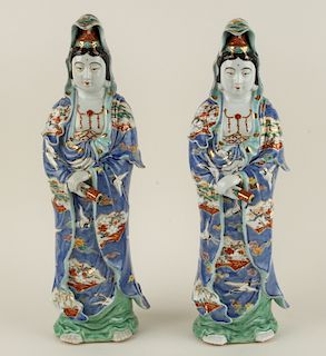 PAIR OF HAND PAINTED GUANYIN FIGURES