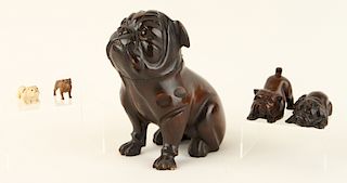 FIVE PIECE COLLECTION OF BULL DOG FIGURES