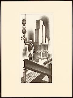 LOUIS LOZOWICK "ABOVE THE CITY" LITHOGRAPH SIGNED