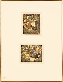 MILDRED SIMON RACKLEY DIPTYCH WORK 2 LITHOGRAPHS