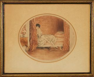 LOUIS ICART "THE ROSE COUCH" COLORED ETCHING