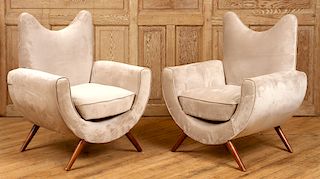 PAIR ART DECO STYLE ARM CHAIRS UPHOLSTERED