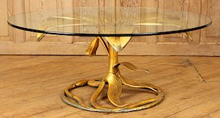 ARTHUR COURT LILY FORM GLASS TOP COFFEE TABLE