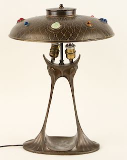 AUSTRIAN BRONZE TABLE LAMP DOLPHIN BASE C.1900