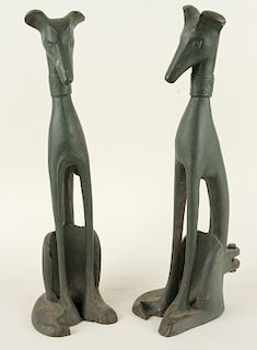 PAIR ART DECO PAINTED SEATED DOGS 1930
