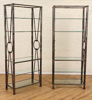 PAIR SUBSTANTIAL STEEL AND GLASS ETEGERES