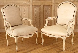 LOT 2 WHITE PANTED LOUIS XV ARM CHAIRS 1940