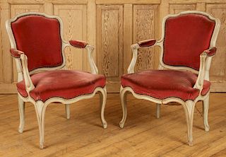 PAIR LATE 19TH C. FRENCH LOUIS XV STYLE FAUTEUILS