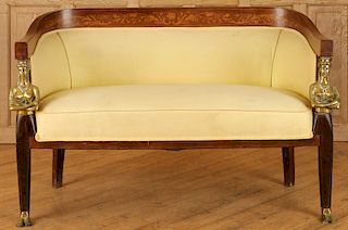 FRENCH EMPIRE STYLE INLAID SETTEE BRONZE FEMALES