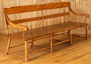 PRIMITIVE 19TH C. LADDERBACK BENCH COLONIAL STYLE