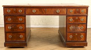 19TH CENT. MAHOGANY PARTNERS DESK RED LEATHER TOP