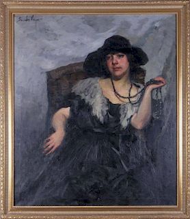 Sandor Vago (1887-1946) Portrait of a Lady, Oil on canvas,