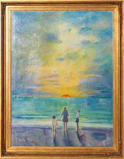 Rachel V. Hartley (1884-1955) Sunrise on the Beach, Oil on canvas,