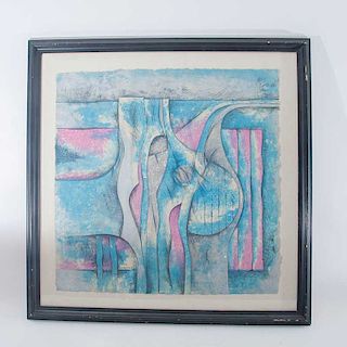 Conrado Domínguez (San Luis Potosí, México 1950) Composición abstracta en azul y rosa. Litografía sobre papel algodón, 39/40 Firmado.