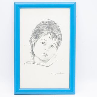 Fanny Rabel. Retrato infantil. Litografía. Firmada. Enmarcada. 50 x 31 cm