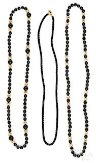 Two black jade beaded necklaces, etc.