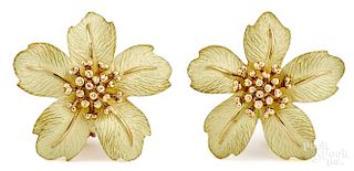 Pair of Tiffany & Co. 18K gold flower earrings