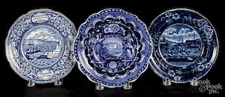 Three Historical blue Staffordshire toddy plates