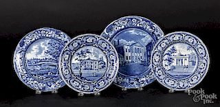 Three Historical blue Staffordshire plates, etc.