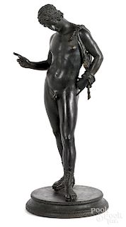 Patinated bronze of a classical male nude