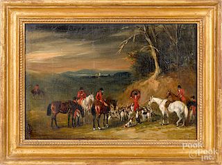 Pair of English oil on canvas fox hunting scenes
