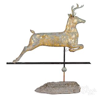 Full bodied copper leaping stag weathervane
