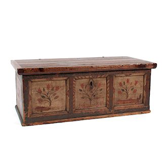 Paint Decorated Dower Chest with Tulips, Dated 1837