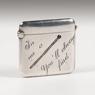 .900 Silver Match Safe with Diamonds and Ruby