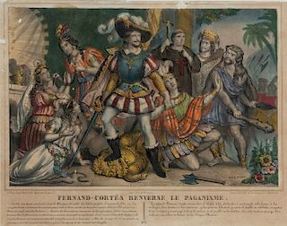 Gosselin. Fernand - Cortès Renverse le Paganisme. Paris - Toulouse - Marseille: Maesani - Forgues, ca. 1840. Litograph. Framed.