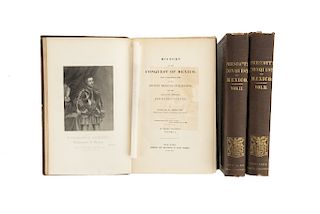 Prescott, William H. History of the Conquest of Mexico. New York, 1844-45. Tomes I-III. Illustrated. Pieces: 3.