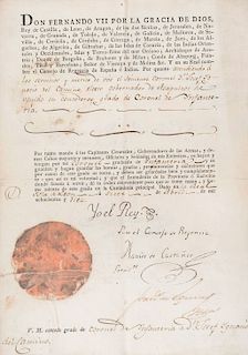 Fernado VII. Nombramiento como Coronel de Infantería a Don Josef Ygnacio del Camino. Real Isla de León, 1810. Signature.