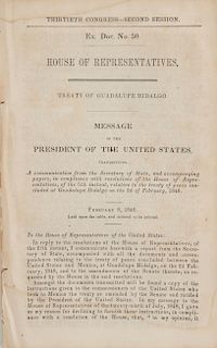 Polk, James K. Treaty of Guadalupe Hidalgo. Washington, february 8 of 1849. 8o. marquilla, 82 p.