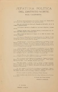 León de la Barra, Francisco. Circular sobre Nombramiento de Francisco I. Madero como Presidente de la República... Ensenada, 1911.