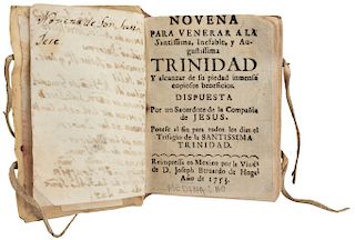 Collection of 17 catholic novenas, printed in Mexico City on the XVIIIth. Century, between 1727 and 1762. 13 with an engraving.