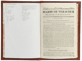Diario de Veracruz. En este número se publican las adhesiones al Plan de Veracruz, de varios Jefes Militares. Veracruz: 1832.