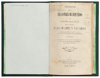 Suárez y Navarro, Juan. "pidiendo se desechen las proposiciones... que tienden a proscribirlo del territorio nacional...". Mexico, 1849