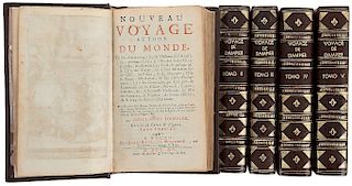 Dampier, Guillaume. Nouveau Voyage Autour du Monde. A Rouen: Chez Jean Baptiste Machueb, 1715. Tomes I - V. Pieces: 5.