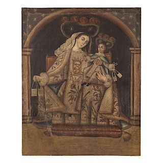 VIRGEN DE LA MERCED. FINALES DEL SIGLO XVIII. Óleo sobre tela. 105 x 84 cm