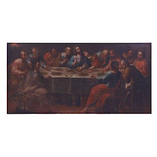 LA ÚLTIMA CENA. MÉXICO, FINALES DEL SIGLO XVIII. Óleo sobre tela. 294 x 145 cm