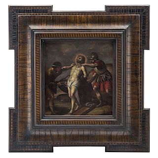 EL EXPOLIO DE JESÚS MÉXICO, SIGLO XVIII  Óleo sobre lámina de cobre. 32 x 29 cm