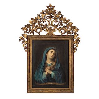 ECCE MATER TUA. MÉXICO, SIGLO XIX. Óleo sobre tela. Firmada: "Juan C. 19". Incluye marco de madera tallada y dorada. 71 x 54 cm