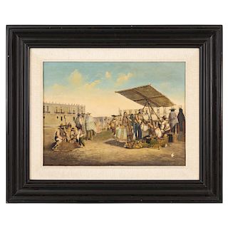 A LA MANERA DE CASIMIRO CASTRO (MÉX., 1826-1889). EL PARIÁN. MÉXICO, SIGLO XIX. Impresión adherida a tabla y pintada al óleo. 30 x 40cm
