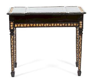 A Ceylonese Ebony and Porcupine Quill Console Table Height 30 x width 35 x depth 17 1/2 inches.