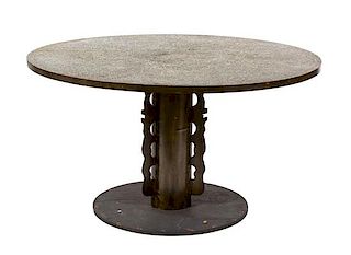 A Philip and Kelvin LaVerne Bronze Clad Wood Circular Table Height 28 1/2 x diameter 31 inches.