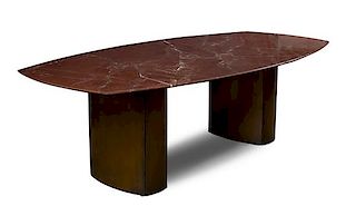 A Knoll Rouge Marble Top Dining Table Height 29 1/2 x length 97 1/2 x depth 50 inches.