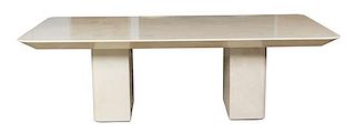 A Karl Springer Lacquered Goat Skin Dining Table Height 29 3/4 x width 95 1/2 x depth 48 inches.