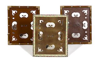 A Group of Three Jay Strongwater Jeweled and Enameld Easel Back Picture Frames Height of taller 11 1/8 inches.
